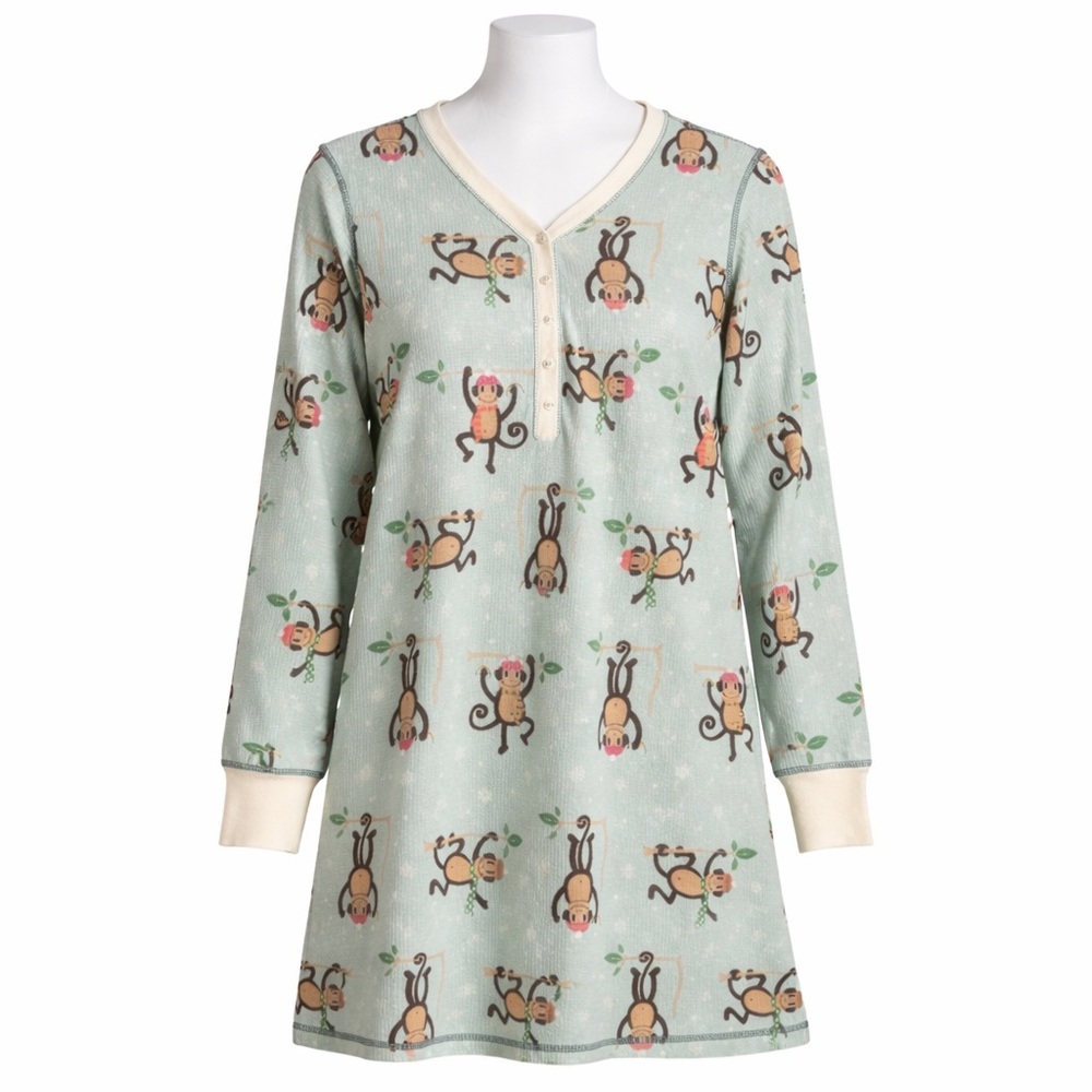 Vintage Mint Monkey Print Pajama Dress